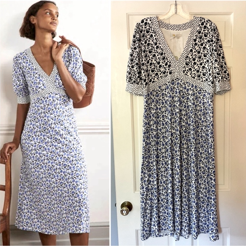Boden Eva Jersey Midi Dress Bluebell Delicate Bud Floral US Size 10R NWT
